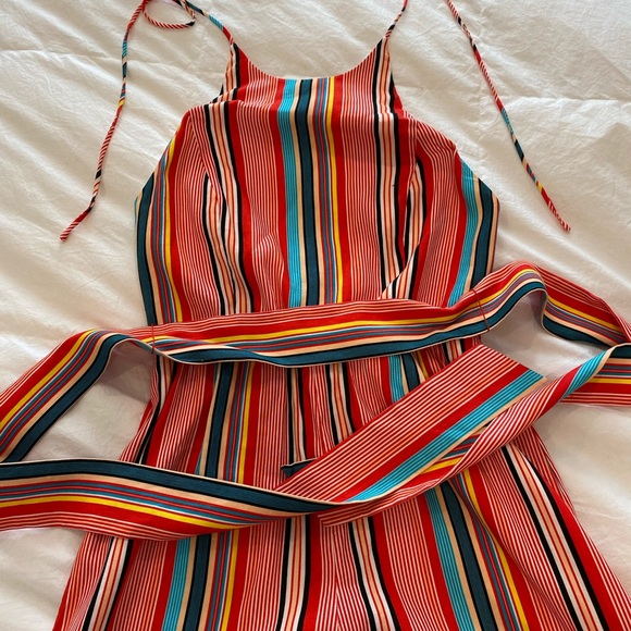 Alice + Olivia Lucie cropped wide leg halter striped belted jumpsuit - Picture 4 of 9